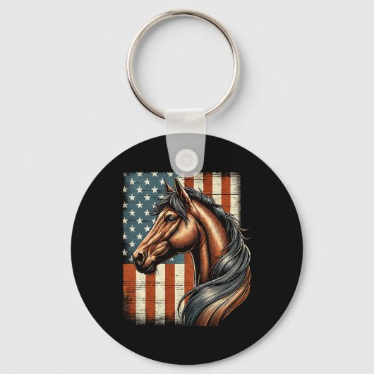 馬の乗馬ウェスタンファームアメリカ国旗 キーホルダー (正面)