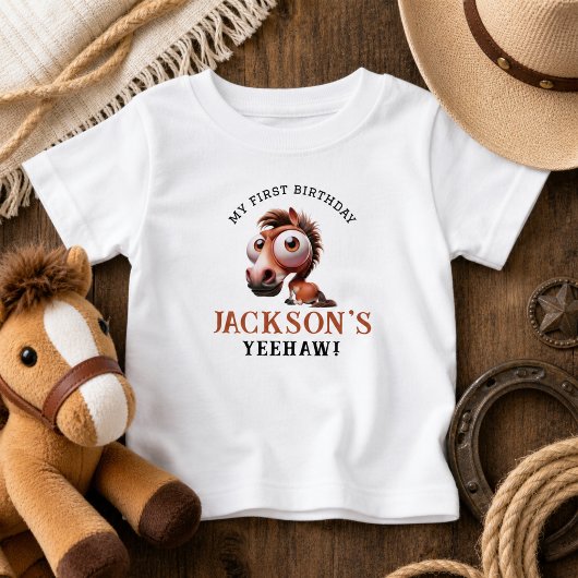 馬の似顔絵 1歳の誕生日パーティー ベビーTシャツ