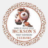 馬の似顔絵 1歳の誕生日パーティー ラウンドシール (正面)
