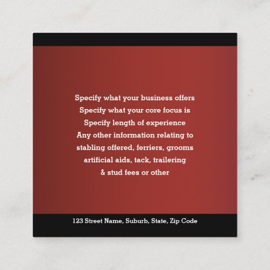 馬の写実的でフェイクな金ゴールドの赤い葉の頂上の馬 スクエア名刺 (裏面)
