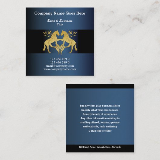馬の写実的でフェイクな金ゴールドの青い葉の頂上の馬 スクエア名刺 (正面/裏面)