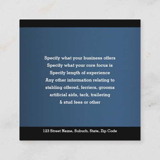 馬の写実的でフェイクな金ゴールドの青い葉の頂上の馬 スクエア名刺 (裏面)