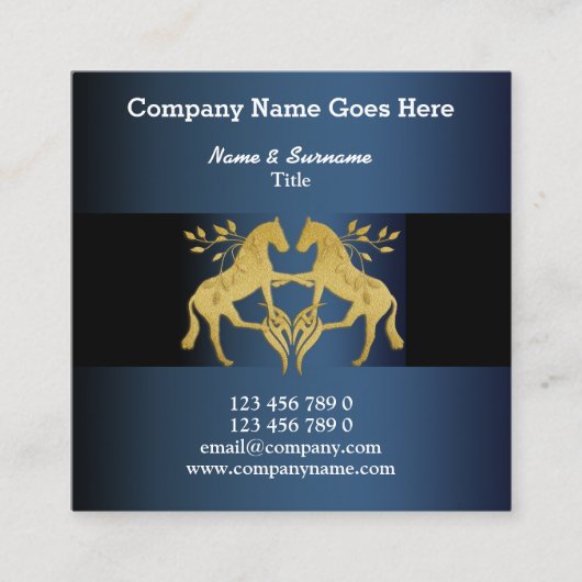 馬の写実的でフェイクな金ゴールドの青い葉の頂上の馬 スクエア名刺 (正面)