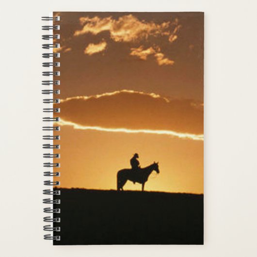 馬の写真に息をのむウマ科のカウボーイの夕日 プランナー手帳 (正面)