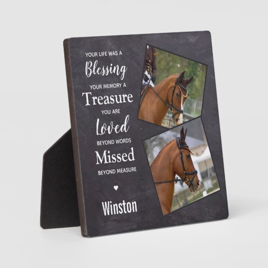 馬の写真の記憶 – 馬の損失ペット記念碑 フォトプラーク (正面)