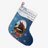 馬の写真を追加してSantaと名前を付親愛ける ラージクリスマスストッキング (正面 (吊り時))