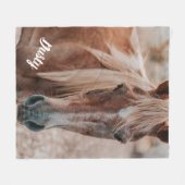 馬の写真追悼名 フリースブランケット (正面(横))