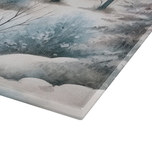 馬の冬のシーン雪の森クリスマス カッティングボード (角)