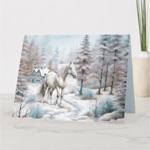 馬の冬のシーン雪の森クリスマス