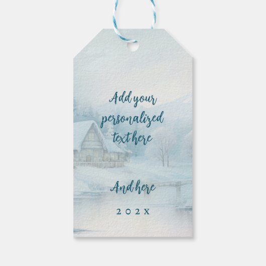 馬の冬のシーン雪の森クリスマス ギフトタグ (裏面)