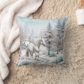 馬の冬のシーン雪の森クリスマス クッション (ブランケット)