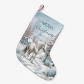 馬の冬のシーン雪の森クリスマス スモールクリスマスストッキング (正面 (吊り時))