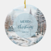 馬の冬のシーン雪の森クリスマス セラミックオーナメント (裏面)