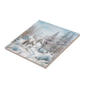 馬の冬のシーン雪の森クリスマス タイル (側面)