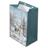 馬の冬のシーン雪の森クリスマス ミディアムペーパーバッグ (正面アングル)