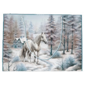 馬の冬のシーン雪の森クリスマス ラージペーパーバッグ (裏面)