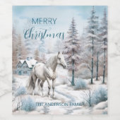 馬の冬のシーン雪の森クリスマス ワインラベル (シングルラベル)