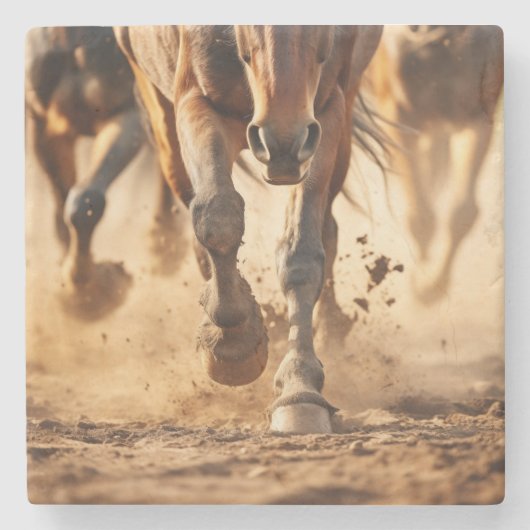 馬の出エジプト 奔走する馬の写真のような芸術 ストーンコースター (正面)
