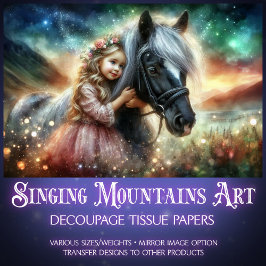 馬の切り離しを持つ魔法の風景の少女 薄葉紙