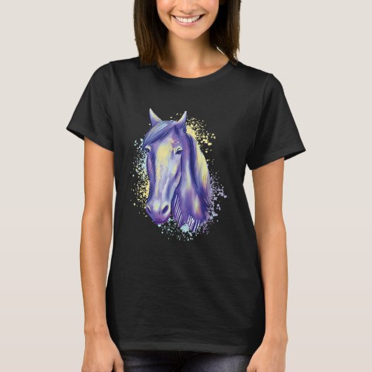 馬の動物に乗カラフルる女性の馬のモチーフ Tシャツ (正面)