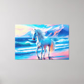 馬の動物の海波の山の自由 キャンバスプリント (正面)