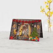 馬の厩舎のクリスマス カード (黄色い花)