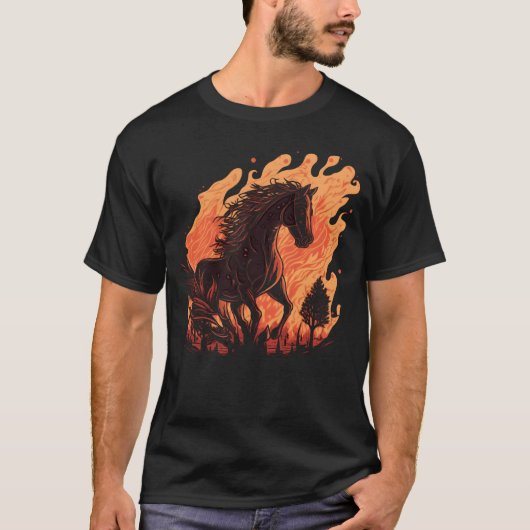 馬の友のために燃やす馬と炎 Tシャツ (正面)