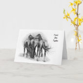 馬の友情: オリジナルの鉛筆のスケッチ: 現実主義 カード (黄色い花)