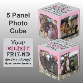 馬の友最高の人4写真の素朴な灰色ピンク フォトキューブ