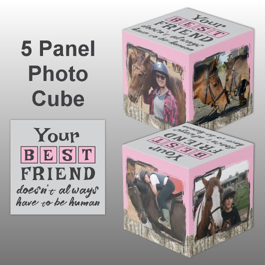 馬の友最高の人4写真の素朴な灰色ピンク フォトキューブ