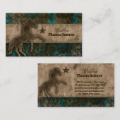 馬の名刺の西部のヴィンテージのダマスク織のティール(緑がかった色) 名刺 (正面/裏面)