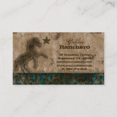 馬の名刺の西部のヴィンテージのダマスク織のティール(緑がかった色) 名刺 (裏面)