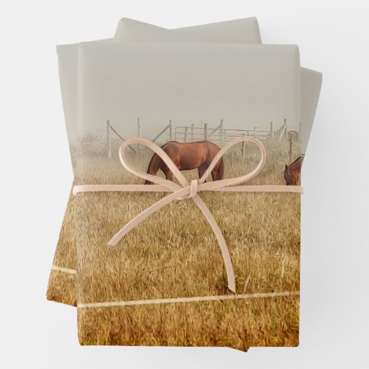 馬の国の茶色の素朴デコページ ラッピングペーパーシート (インサイチュ)