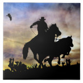 馬の国の西の砂漠とロープのカウボーイ タイル (正面)