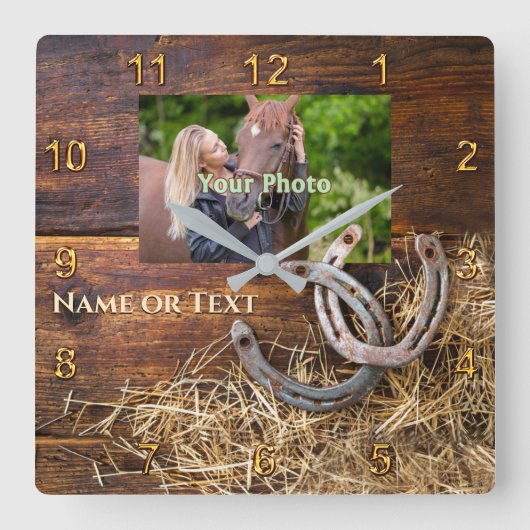 馬の壁時計の馬の写真、名前 スクエア壁時計 (正面)