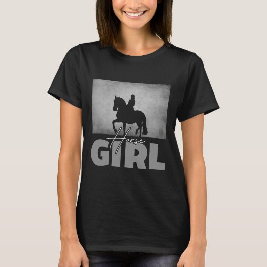 馬の女の子の乗馬のアパレル – 馬 Tシャツ (正面)