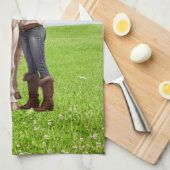 馬の女の子の乗馬の牧草地パーソナライズ キッチンタオル (四つ折り)