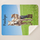 馬の女の子の乗馬の牧草地パーソナライズ シェルパブランケット (正面(横))