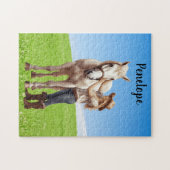 馬の女の子の乗馬の牧草地パーソナライズ ジグソーパズル (横)