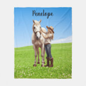 馬の女の子の乗馬の牧草地パーソナライズ フリースブランケット (正面)