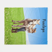 馬の女の子の乗馬の牧草地パーソナライズ フリースブランケット (正面(横))