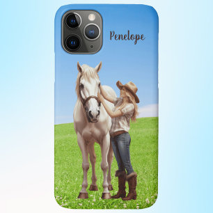 馬の女の子の乗馬の牧草地パーソナライズ iPhone 11 PROケース