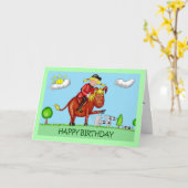 馬の女の子の誕生日の漫画の風刺漫画 カード (黄色い花)