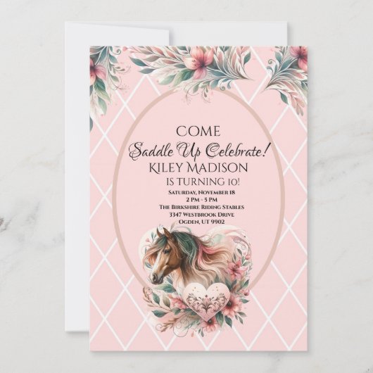 馬の女の子の誕生日 招待状 (正面)