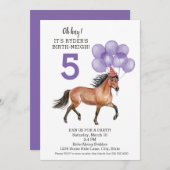 馬の女の子の誕生日//納屋の誕生日パーティー紫 招待状 (正面/裏面)