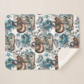 馬の女の子女性のカーボーイパターンターコイズフローラ シェルパブランケット (正面(横))