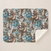 馬の女の子女性のカーボーイパターンターコイズフローラ シェルパブランケット (正面(横))