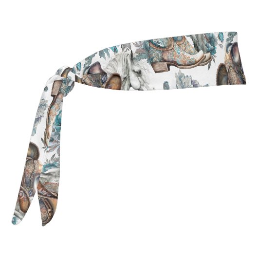 馬の女の子女性のカーボーイパターンターコイズフローラ タイヘッドバンド (回転270)