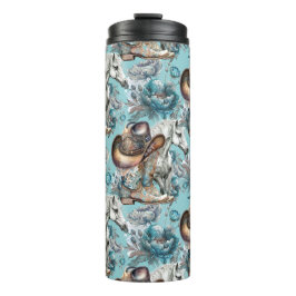 馬の女の子女性のカーボーイパターンターコイズフローラ タンブラー