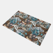 馬の女の子女性のカーボーイパターンターコイズフローラ ドアマット (アングル)